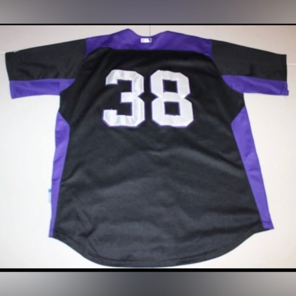 MLB Baseball Colorado Rockies #38 Jersey Sz: 54 Majestic CoolBase Black Purple - Picture 3 of 5